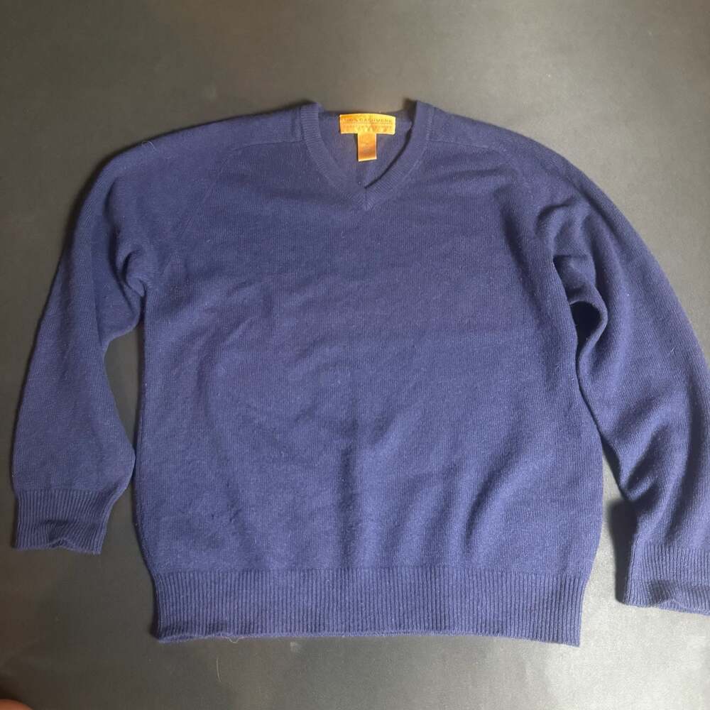 Lord & Taylor 100% Cashmere V-Neck Sweater Navy Blue Size M
